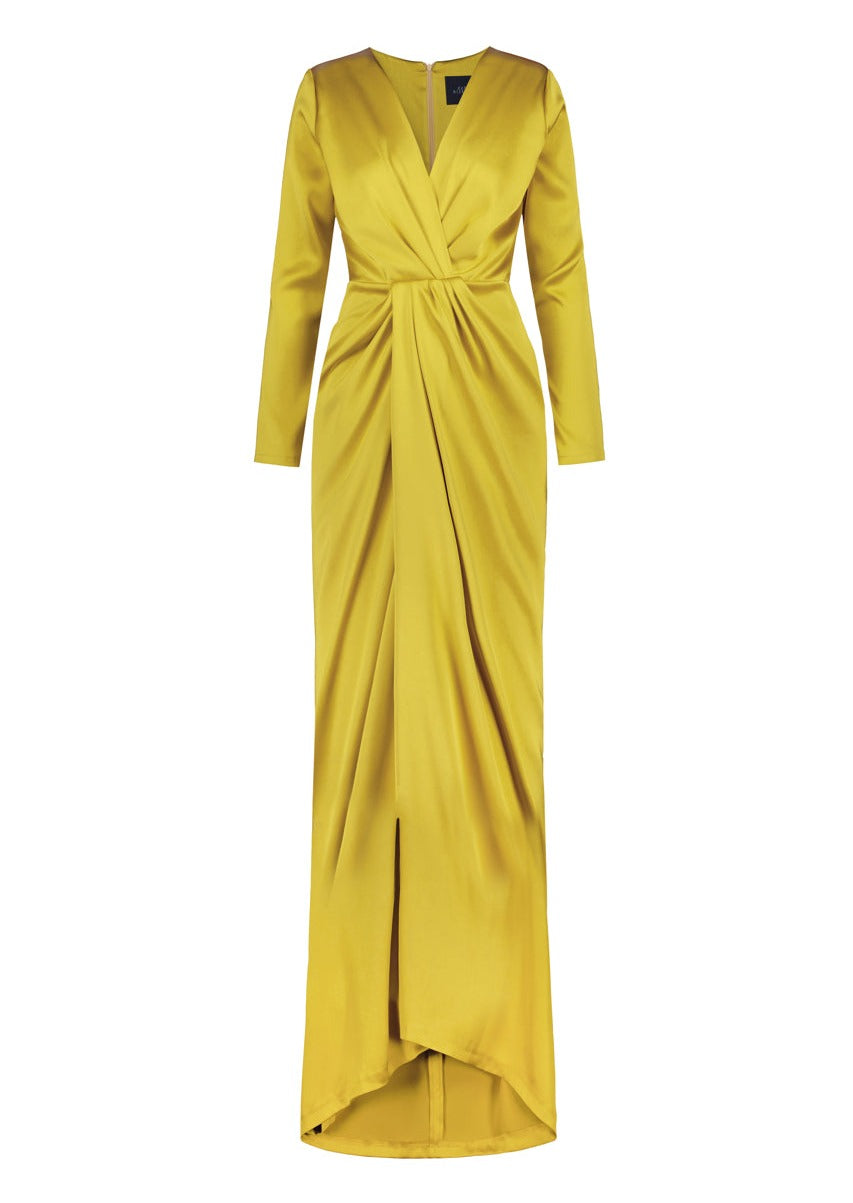 LANA EVENING DRESS, OLD YELLOW