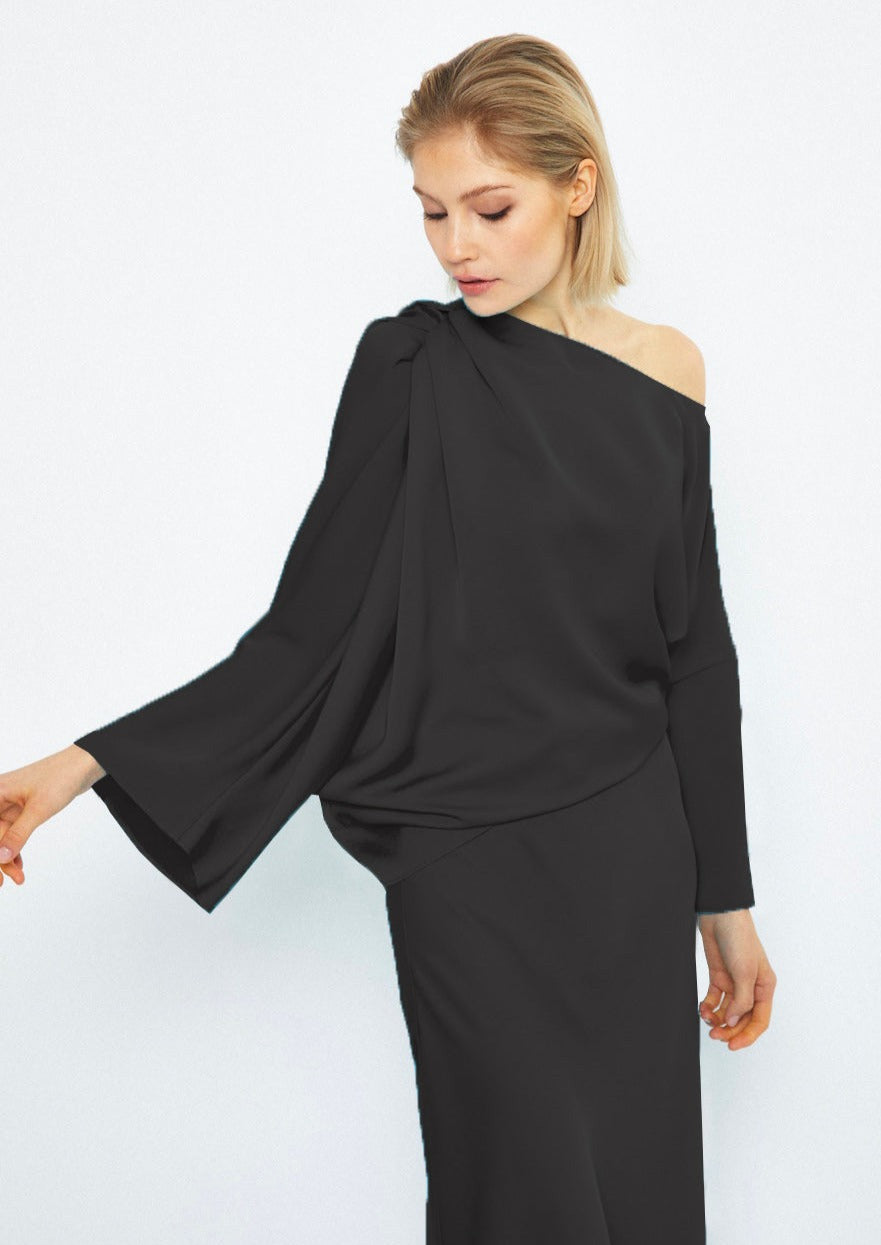SORROW SATIN BLOUSE, Black