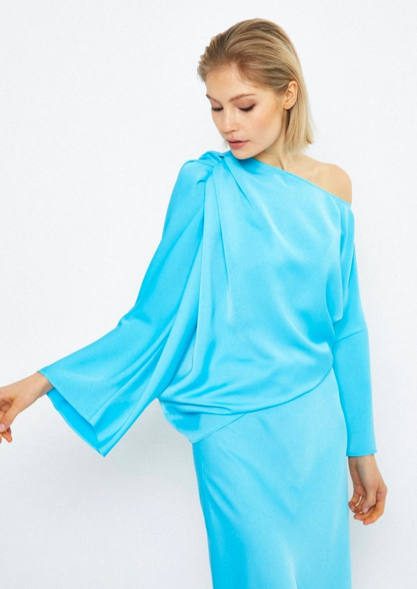 SORROW SATIN BLOUSE, Turquoise
