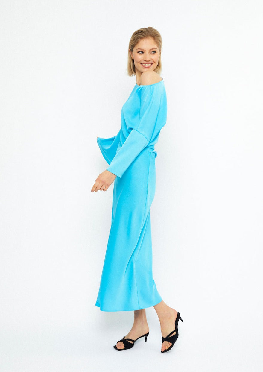 SORROW SATIN BLOUSE, Turquoise
