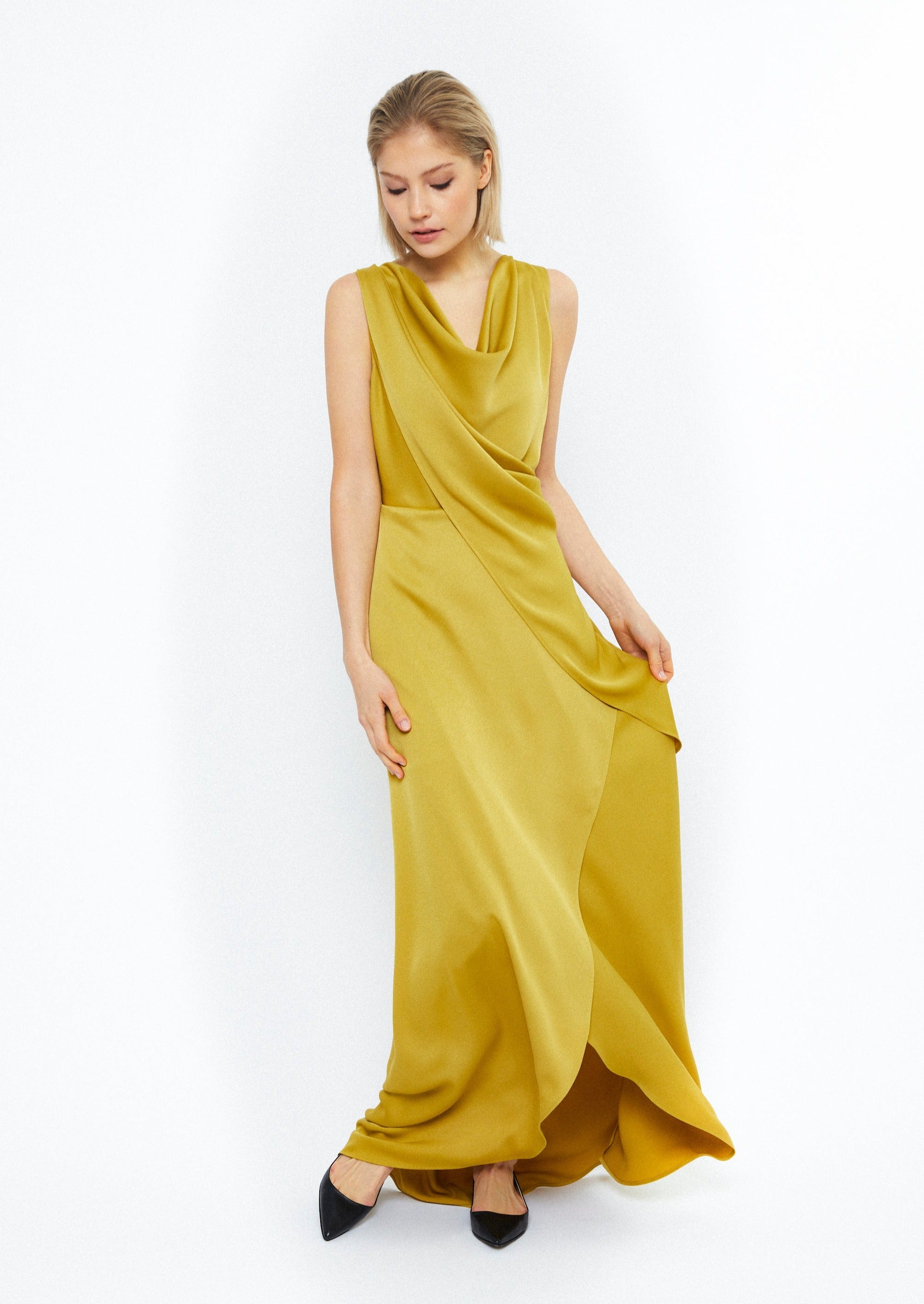 VIOLA EVENING DRESS, OLD YELLOW