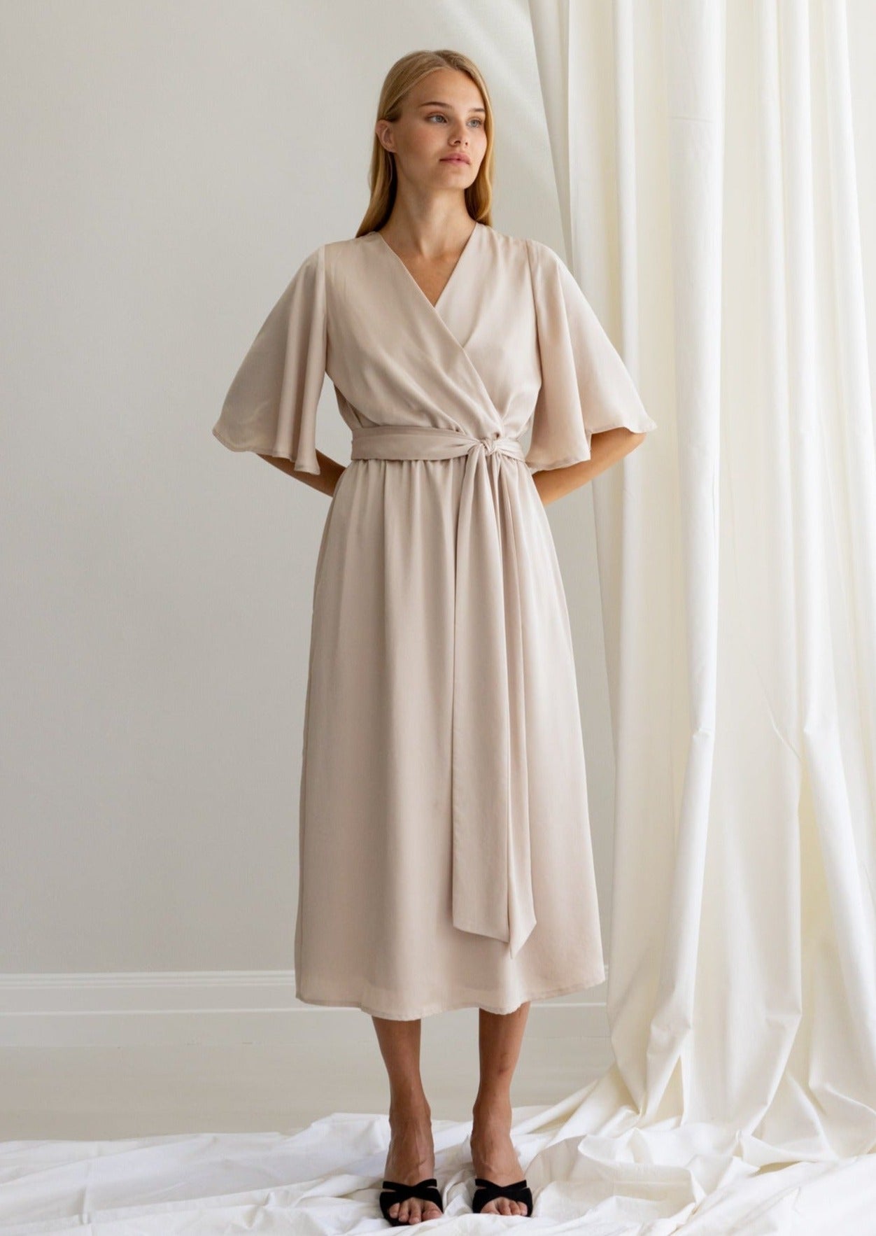 INGA SATIN MIDI DRESS, SAND
