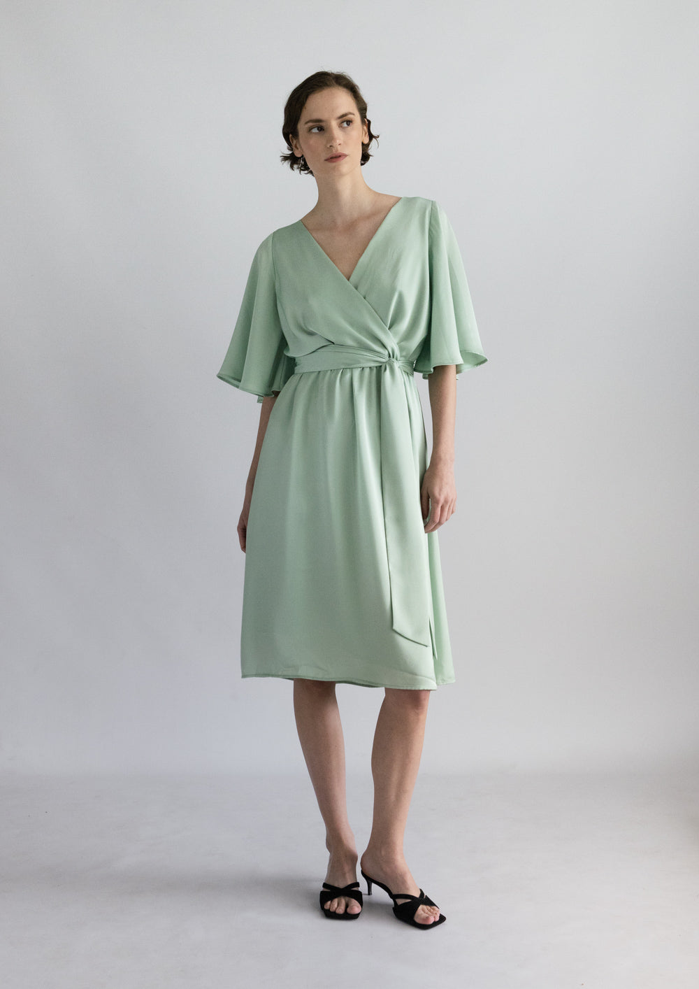 INGA SATIN DRESS, Light green