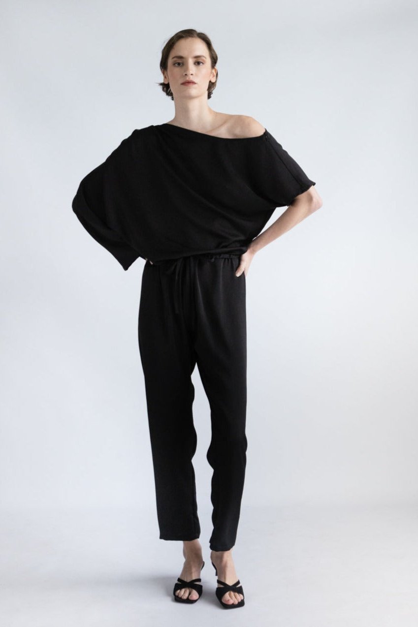 SORROW SATIN JUMPSUIT, Black