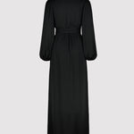 Black dress with long sleeves on a light gray background