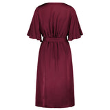 INGA SATIN DRESS, Deep red