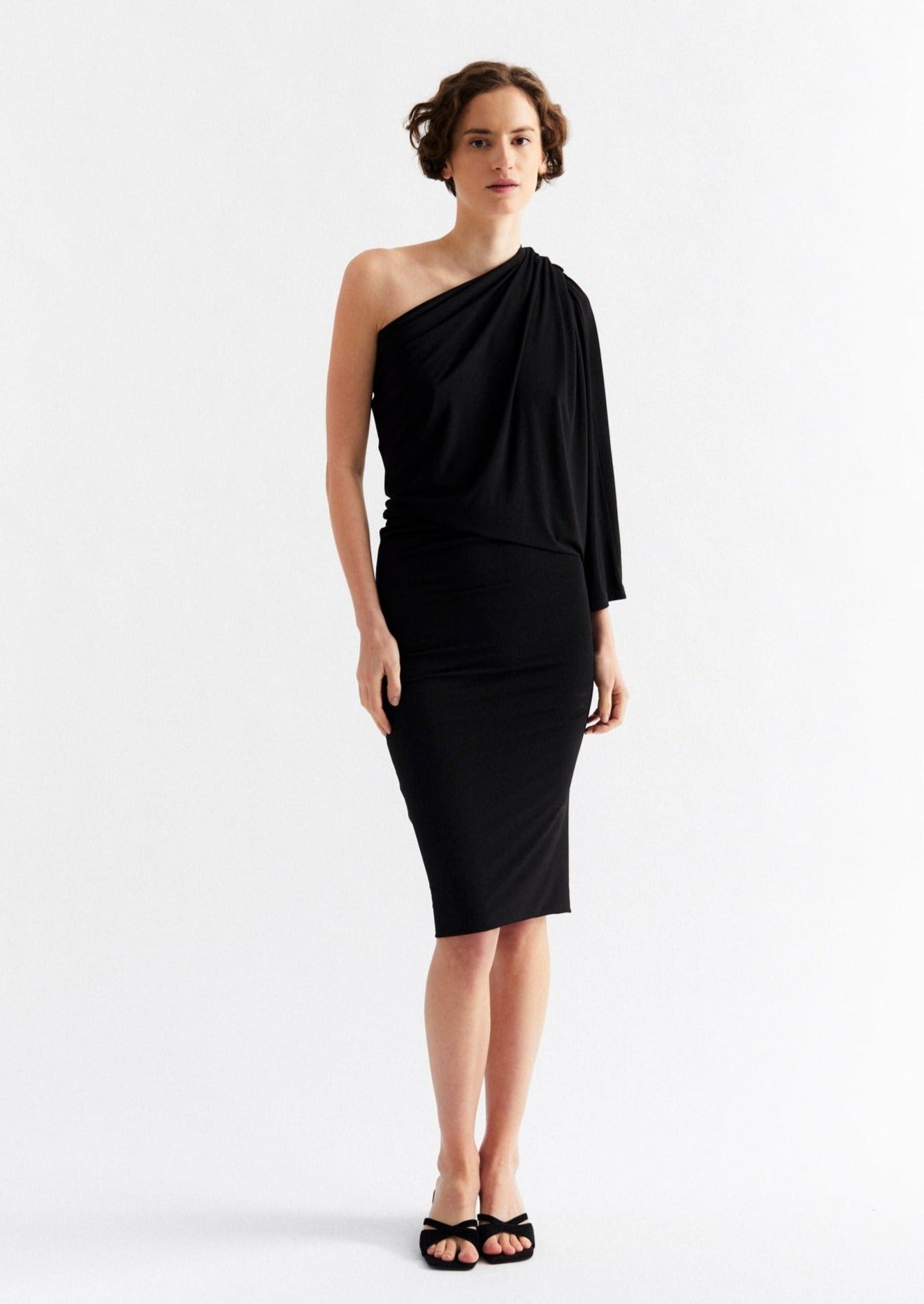 SHOULDER DRESS, BLACK