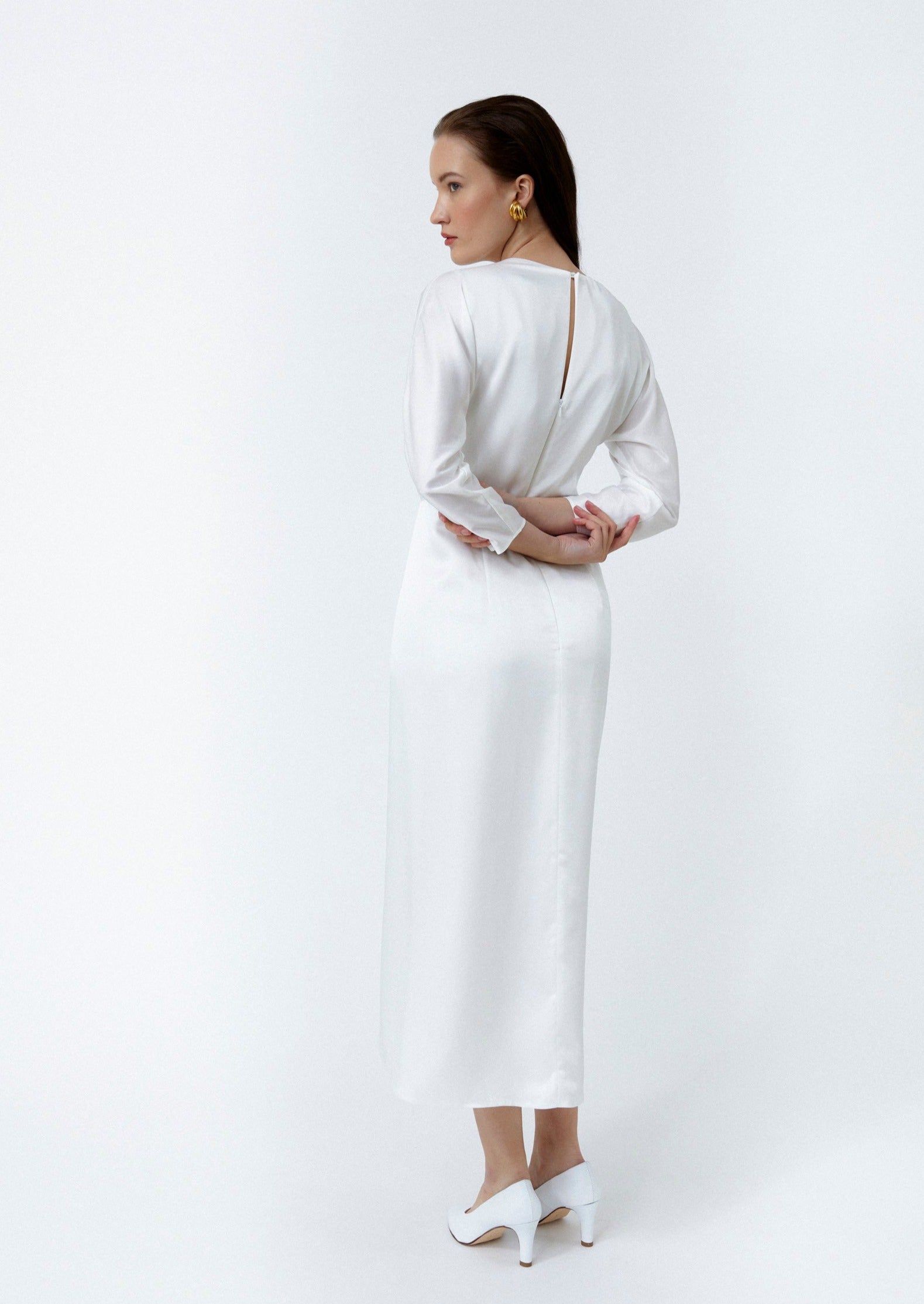 SCARLETT SATIN DRESS, WHITE