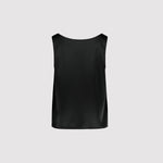 Black sleeveless top on a light gray background