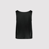 Black sleeveless top on a light gray background