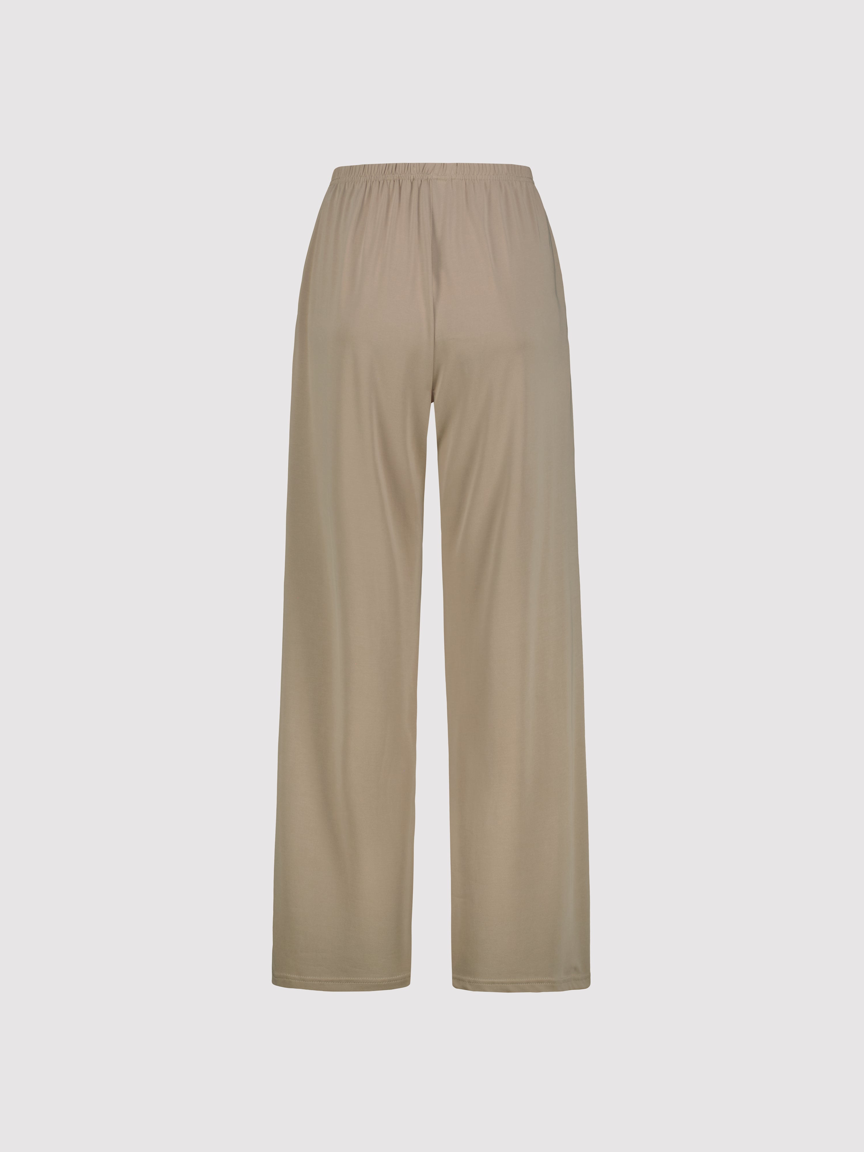 Beige wide-leg pants on a light gray background