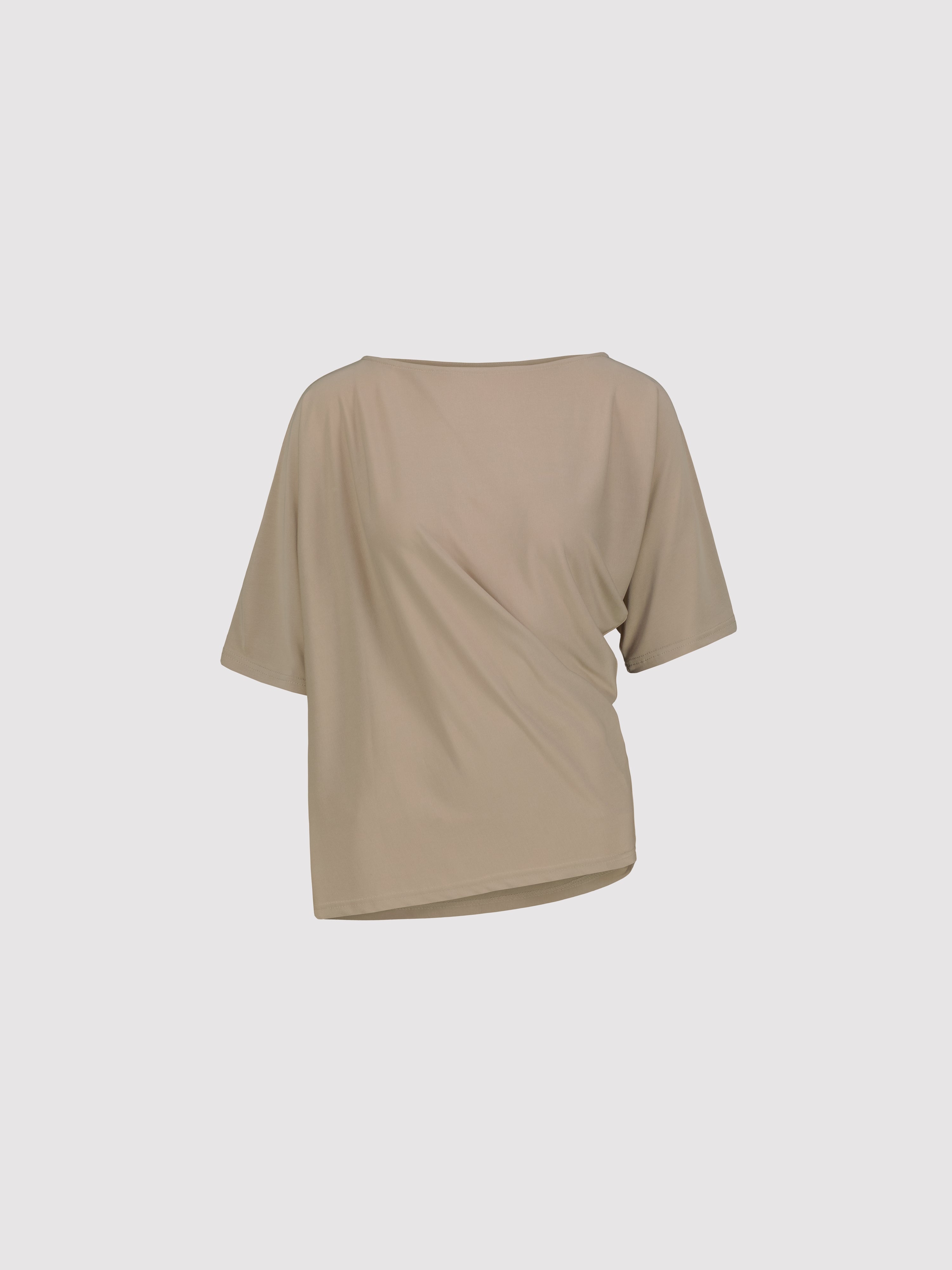 Beige t-shirt on a light gray background